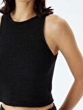 Crop Atlet Halter Yaka Dokulu Bisiklet Yaka
