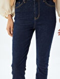 Yüksek Bel Kot Pantolon Düğmeli Dar Kalıp - Skinny Push Up Fit Jean