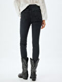 Yüksek Bel Kot Pantolon Düğmeli Dar Kalıp - Skinny Fit Jean