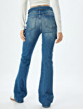 İspanyol Paça Kot Pantolon Slim Fit Kargo Cepli Düğmeli Pamuklu - Flare Jeans