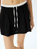 Mini Şort Etek Çift Bel Detaylı Bağcıklı Krep Rahat Kalıp