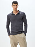 Slim Fit Tişört Uzun Kollu V Yaka Polo Pamuklu