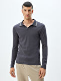 Slim Fit Tişört Uzun Kollu V Yaka Polo Pamuklu