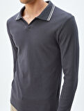 Slim Fit Tişört Uzun Kollu V Yaka Polo Pamuklu