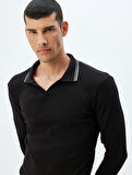 Slim Fit Tişört Uzun Kollu V Yaka Polo Pamuklu