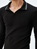 Slim Fit Tişört Uzun Kollu V Yaka Polo Pamuklu