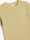 Oversize Basic Tişört Kısa Kollu Bisiklet Yaka Dokulu Cep Detaylı Pamuklu