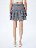 Volanlı Katlı Bağcıklı Ekoseli Mini Etek