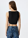 Crop Korse Görünümlü Üst Kolsuz Kare Yaka 