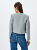 Crop Ceket Yakasız Düğmeli Slim Fit Uzun Kollu 