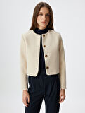 Crop Ceket Yakasız Düğmeli Slim Fit Uzun Kollu 