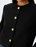 Ceket Yuvarlak Yaka Düğmeli Uzun Kollu