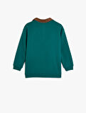 Gömlek Yaka Sweatshirt Baskı Detaylı Uzun Kollu