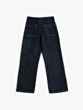 Kot Pantolon Düz Paça Cepli Pamuklu- Straight Jean