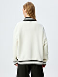 Oversize Sweatshirt V Yaka Biyeli Kolej Baskılı