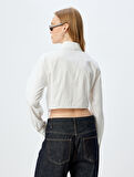Uzun Kollu Crop Gömlek Klasik Yaka Kuşgözü Detaylı Bağcıklı Slim Fit