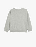 Bisiklet Yaka Slogan Baskılı Uzun Kollu Sweatshirt 