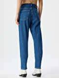 Mom Kot Pantolon Yüksek Bel Düğmeli Cepli Pamuklu - Mom Fit Jean
