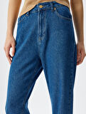 Mom Kot Pantolon Yüksek Bel Düğmeli Cepli Pamuklu - Mom Fit Jean