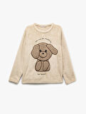 Köpek Desenli Peluş Polar Pijama Takımı
