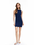 Kaşkorse Yuvarlak Yaka Kolsuz Mini Kalem Bodycon Kalem Elbise
