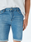 Slim Fit Kot Şort Bermuda Cep Detaylı Pamuklu