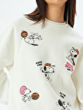 Snoopy Oversize Sweatshirt Arkası Baskılı Bisiklet Yaka Lisanslı