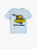 Dinozor Baskılı Bisiklet Yaka Kısa Kollu Pamuklu Tişört