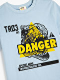 Dinozor Baskılı Bisiklet Yaka Kısa Kollu Pamuklu Tişört
