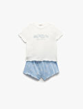 Pamuklu Kısa Kollu Baskılı Şort Pijama Takımı