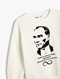 Atatürk Baskılı Sweatshirt Uzun Kollu Bisiklet Yaka Şardonlu