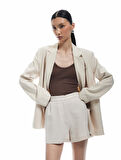 Regular Fit Pile Detaylı Cepli Keten Karışımlı Mini Şort