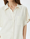 Tek Cep Detaylı Keten Karışımlı Kısa Kollu Gömlek