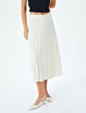 Krep Kumaş Standart Bel Midi Boy Pileli Etek