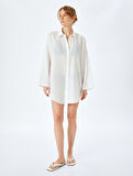 Pamuklu Düğmeli Uzun Kollu Gömlek Yaka Plaj Elbisesi