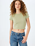 Crop Bisiklet Yaka Kısa Kollu Slim Fit Basic Tişört