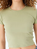 Crop Bisiklet Yaka Kısa Kollu Slim Fit Basic Tişört
