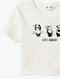 Panda Baskılı Kısa Kollu Slim Fit Crop Tişört