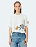 Tom ve Jerry Lisanslı Baskılı Oversize Crop Tişört