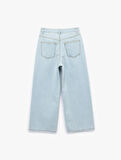 Pamuklu Düğmeli Cepli Normal Bel Crop Geniş Paça Jean Pantolon - Wide Leg Jean