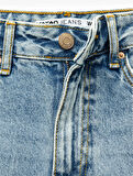 Pamuklu Düğmeli Cepli Normal Bel Crop Geniş Paça Jean Pantolon - Wide Leg Jean