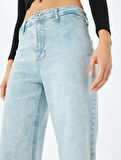 Yüksek Bel Kesik Paça Düğmeli Denim Pantolon -  Culotte Jean