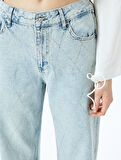 Taş Detaylı Normal Bel Geniş Paça Denim Pantolon -  Wide Leg Jeans