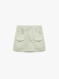 Kargo Cep Detaylı Düğmeli Pamuklu Mini Şort Etek