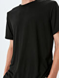 Bisiklet Yaka Kısa Kollu Viskon Karışımlı Basic Slim Fit Tişört