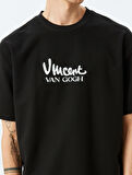Bisiklet Yaka Kısa Kollu Pamuklu Oversize Lisanslı Van Gogh Baskılı Tişört