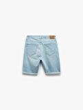Slim Fit Pamuklu Katlamalı Paça Denim Şort