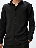 Klasik Gömlek Uzun Kollu Yarım İtalyan Yaka Pamuk Karışımlı