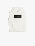 Oversize Kapşonlu Sweatshirt Kolsuz Slogan Baskılı Kanguru Cepli