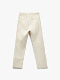 Beli Bağcıklı Keten Karışımlı Basic Pantolon